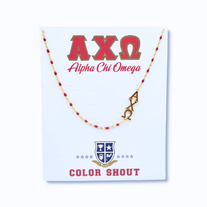 Red The Alpha Chi Omega Necklace: Side Set ΑΧΩ Enamel Bead Necklace for wholesale on Faire