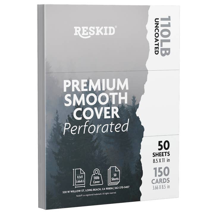 Perforated 8.5x11 - 110lb Smooth Cardstock Cover for wholesale by Reskid