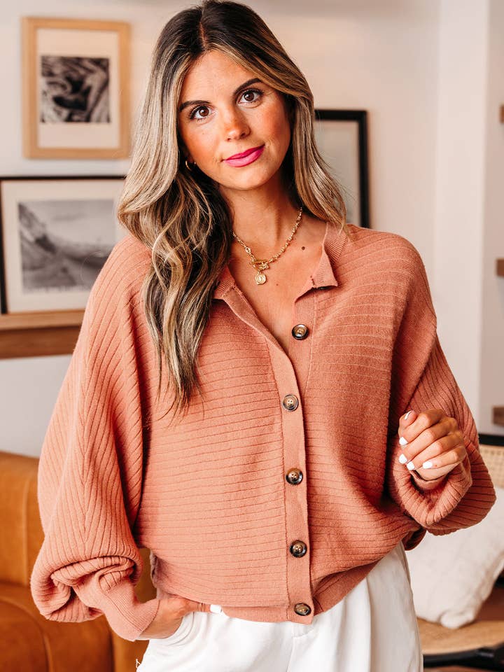 Cardigan de Malha com Botões à Frente e Mangas Dolman Parker por atacado de Poppy Lee Lane