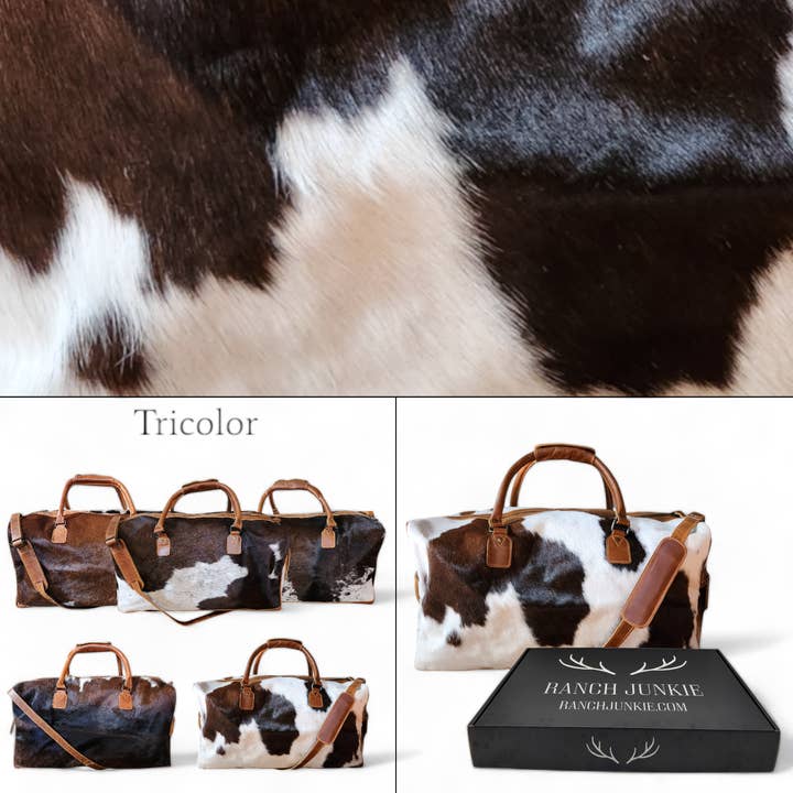 Ranch Junkie - Wholesale Weekender Bag - Unisex - Genuine Cowhide Duffel Bag The Highlands Saddle Large Cowhide Duffel24