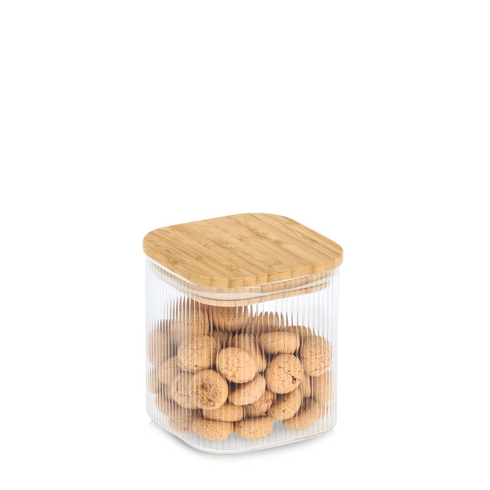 Transparent Light Brown Storage jar with bamboo lid, 720 ml for wholesale on Faire2