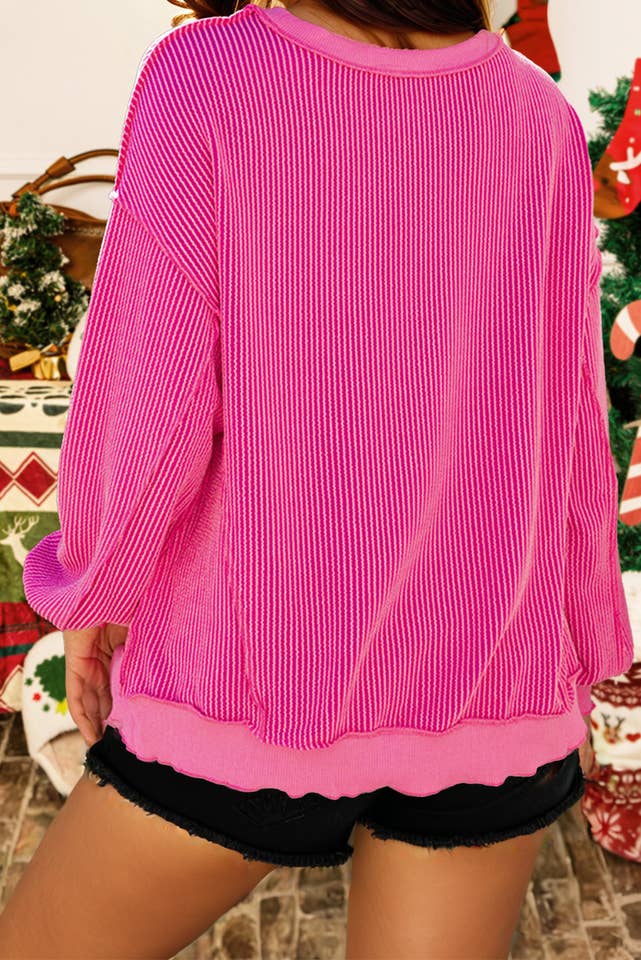 fashionworks - Vente T-shirt sérigraphié – femme - Haut graphique à lettres en sequins vert mardi gras avec texture de côtes torsadées1