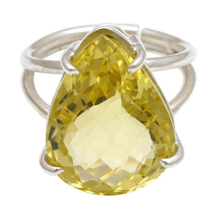 Anillo de cóctel ajustable con topacio amarillo en forma de pera de 15–18 ct, talla US 7 para venta al por mayor de Vayo Pearls