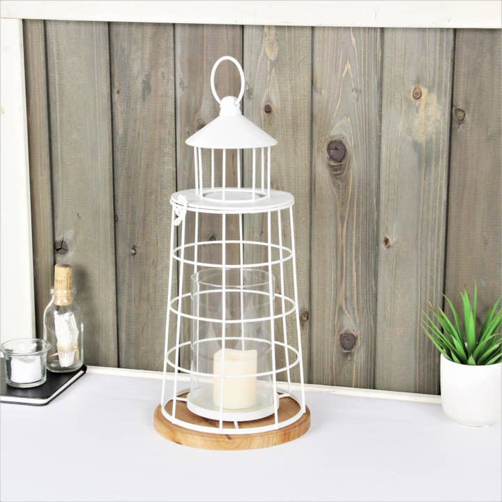 Cheungs Home Decor - Vendita all'ingrosso Lanterne - Lanterna in metallo stile faro bianco Caler1