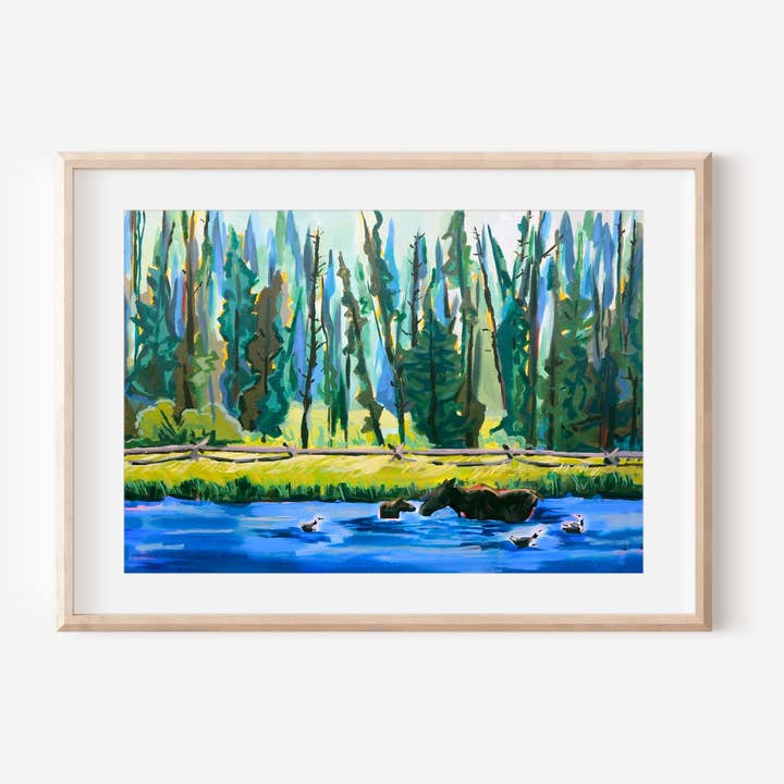 Wading Moose Art Print for wholesale by Kaley Alie Art