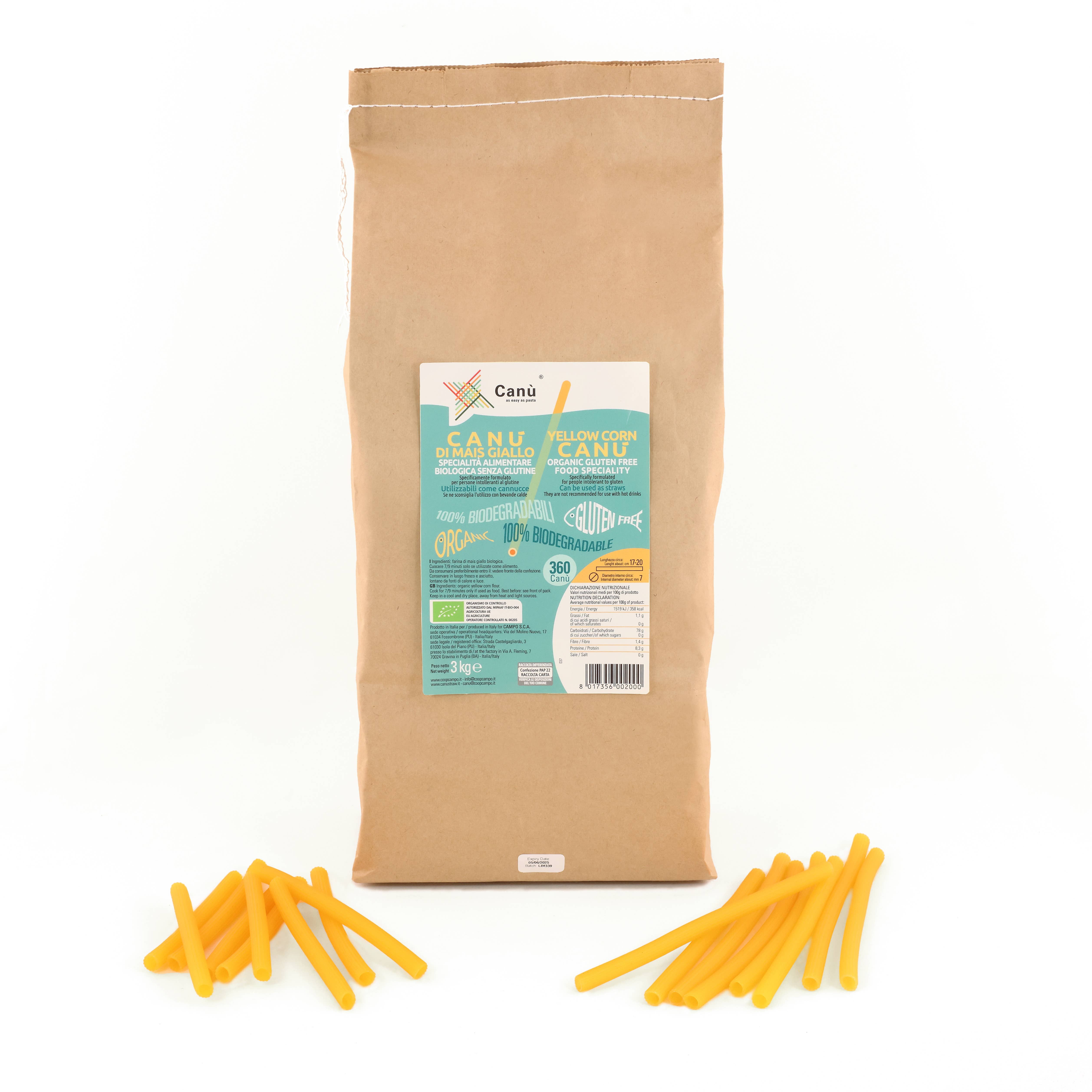 Yellow straw of organic pasta and gluten free 3 Kg for wholesale by Canù