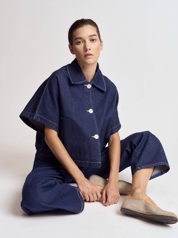 80489SD - BATWING SLEEVE DENIM SHIRT JACKET for wholesale by Grade & Gather