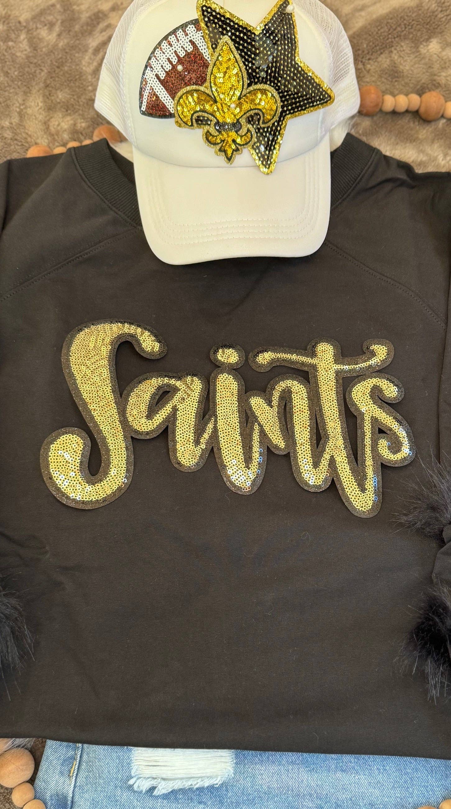 sequinandstiches - Wholesale Patch - Sequin Script Saints Patch: Black Glitter Iron On Applique, School Mascot3