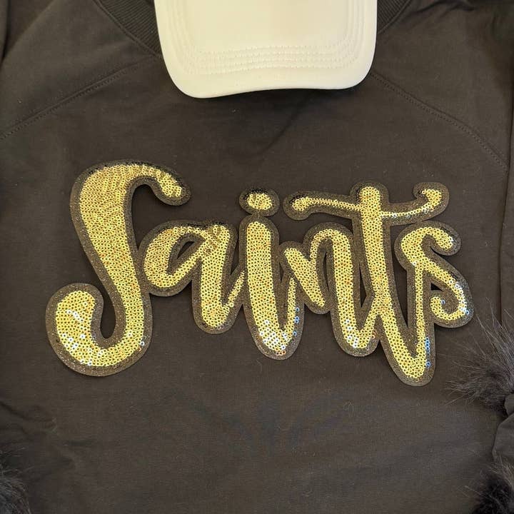 sequinandstiches - Wholesale Patch - Sequin Script Saints Patch: Black Glitter Iron On Applique, School Mascot3