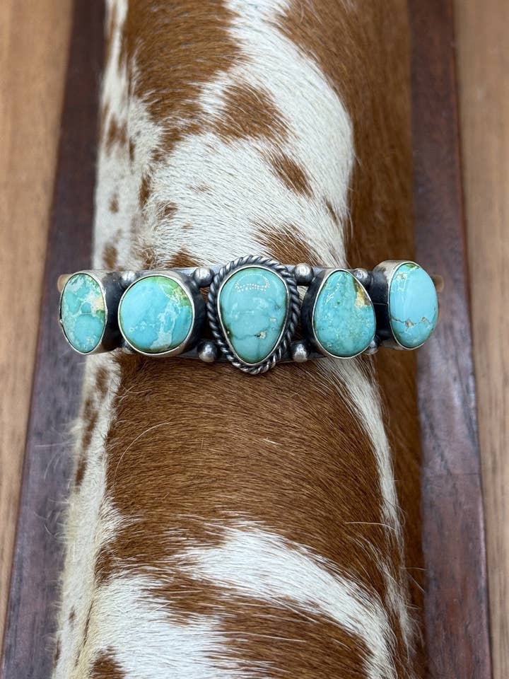 Pulseira de Punho em Prata Esterlina Feita à Mão Navajo com Aglomerado de Turquesa Sonoran Gold por atacado de Native City Jewelry