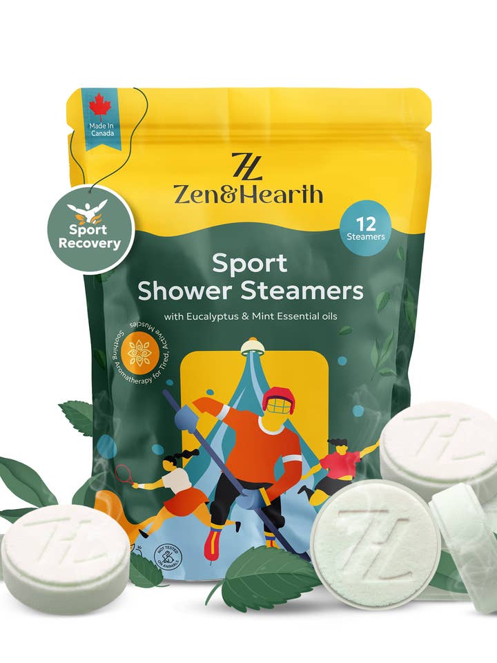 Zen & Hearth Sport Shower Steamers with Eucalyptus & Mint – Post-Workout Aromatherapy for Muscle Recovery & Sinus Relief | Made in Canada for wholesale by Zen & Hearth
