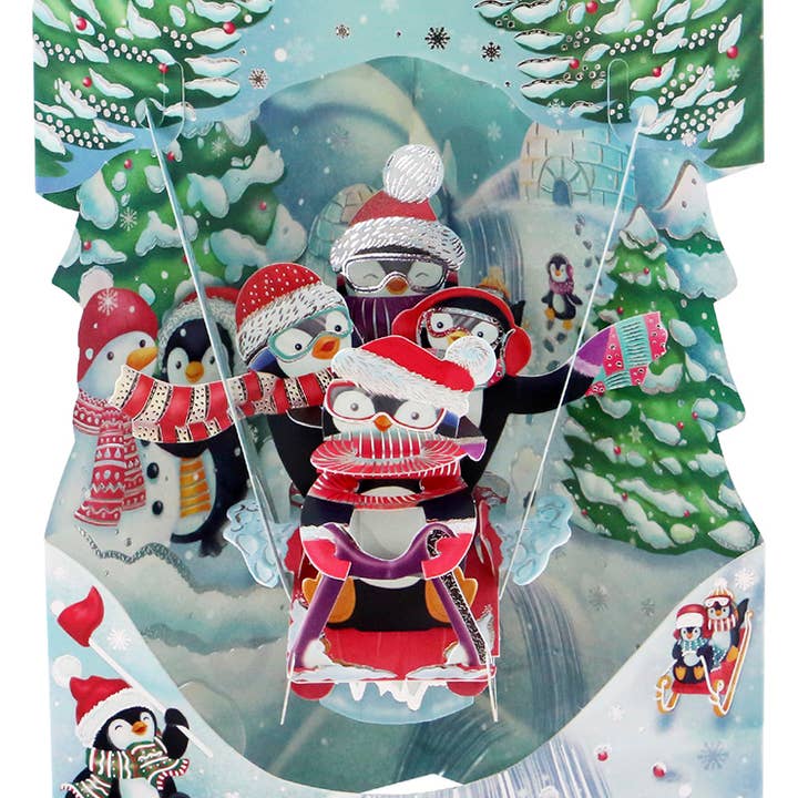 3D Interactieve Swing Card Sledging Penguins Christmas voor wholesale door Boston International