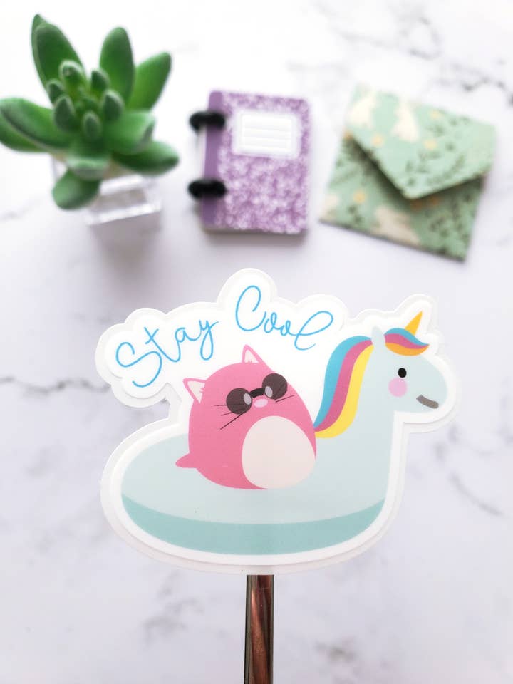 Sticker Floatie Chat en Licorne pour la vente par Cheerful Findings