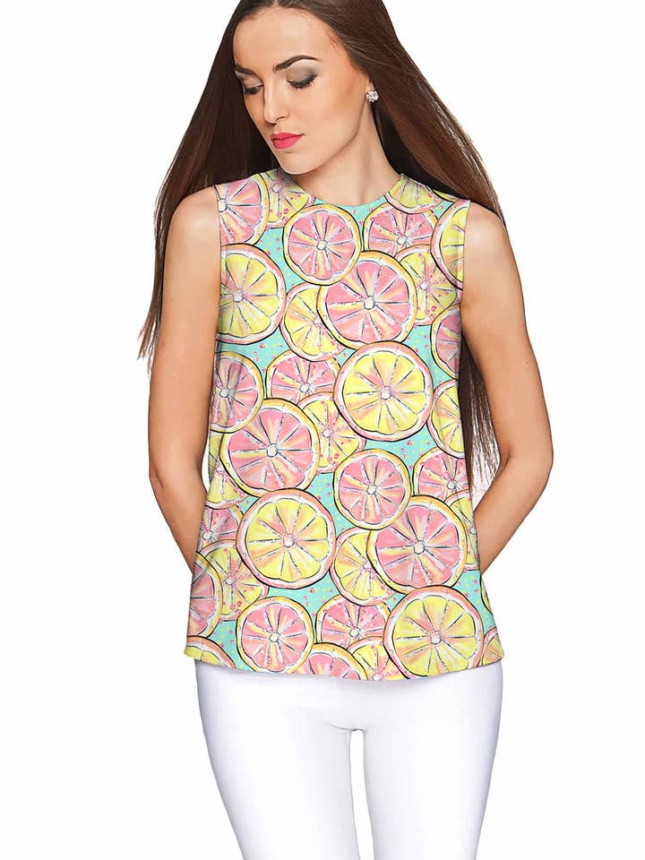 Top senza maniche con stampa limone soleggiato Emily Marmalade - Donna per la vendita all'ingrosso da parte di Pineapple Clothing