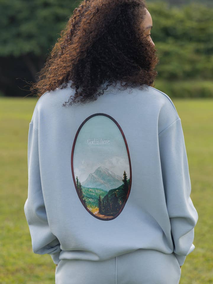 God Is Here Unisex Crewneck for wholesale by Elevated Faith