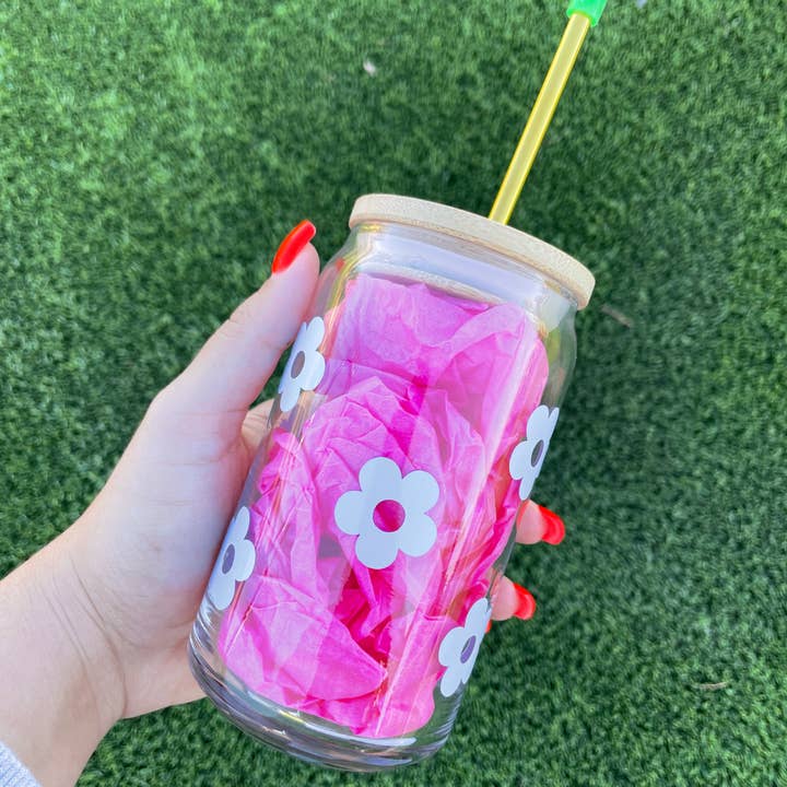 Boho Flower Beer Glass Can 16 Oz Boho Cup Boho Tumbler for wholesale by Valudesign