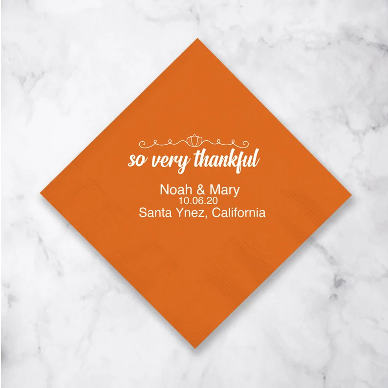 GiftsbyPR – wholesale Disposable napkin – So Very Thankful Wedding Napkins, Personalized Fall Wedding0