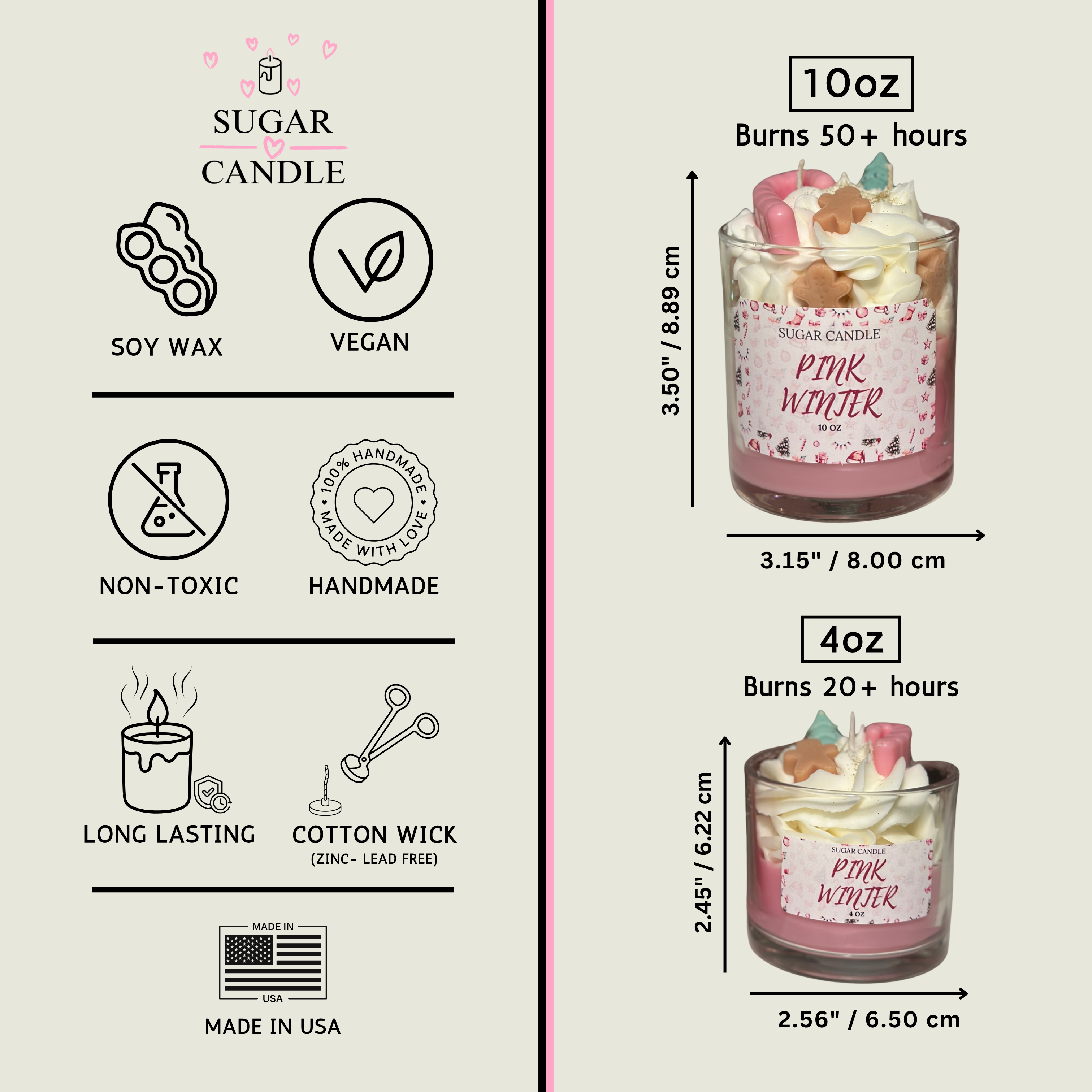 Sugar Candle - Wholesale Jar/Filled Candle - Pink Winter Candle: Soy Wax, Handmade, Gift & Retail Ready8
