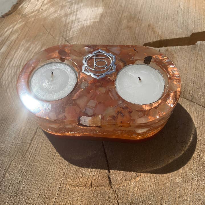 CHAKRA-SACRAL Candle Holder for wholesale by Orgonics by Driftwood Works Inc