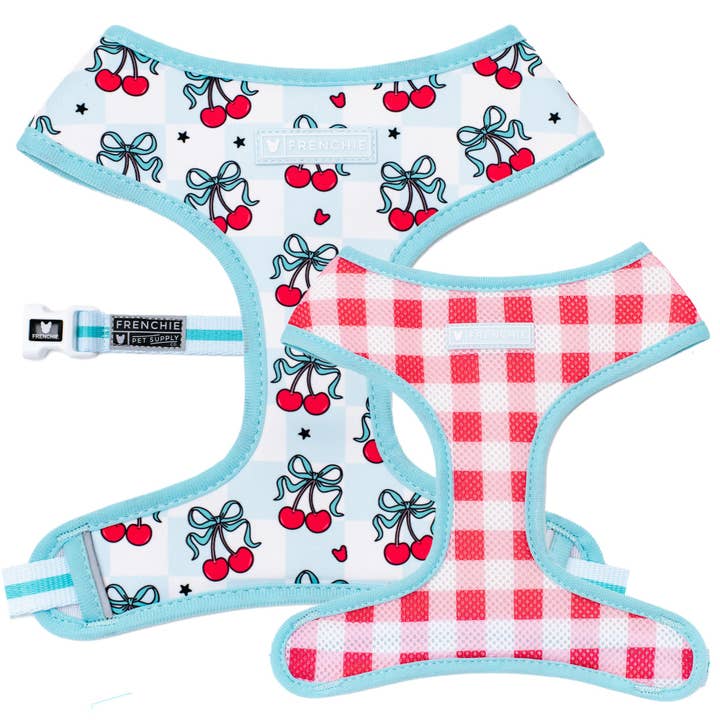 Frenchie Duo Reversible Harness - Cherries Blue for wholesale by Frenchie