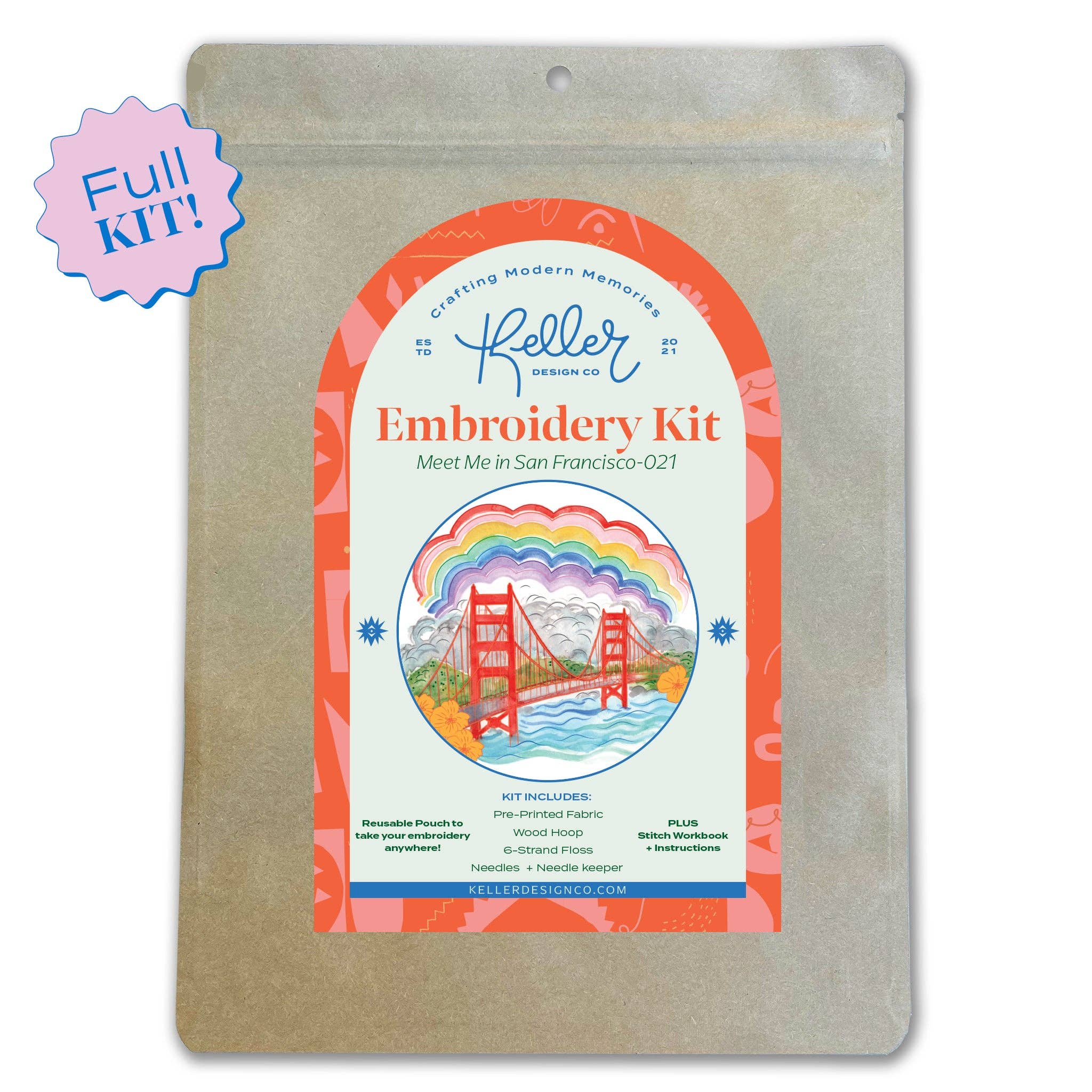 Keller Design Co. - Wholesale Embroidery/Cross Stitch Supplies - Meet Me in San Francisco Golden Gate Bridge Embroidery Kit2