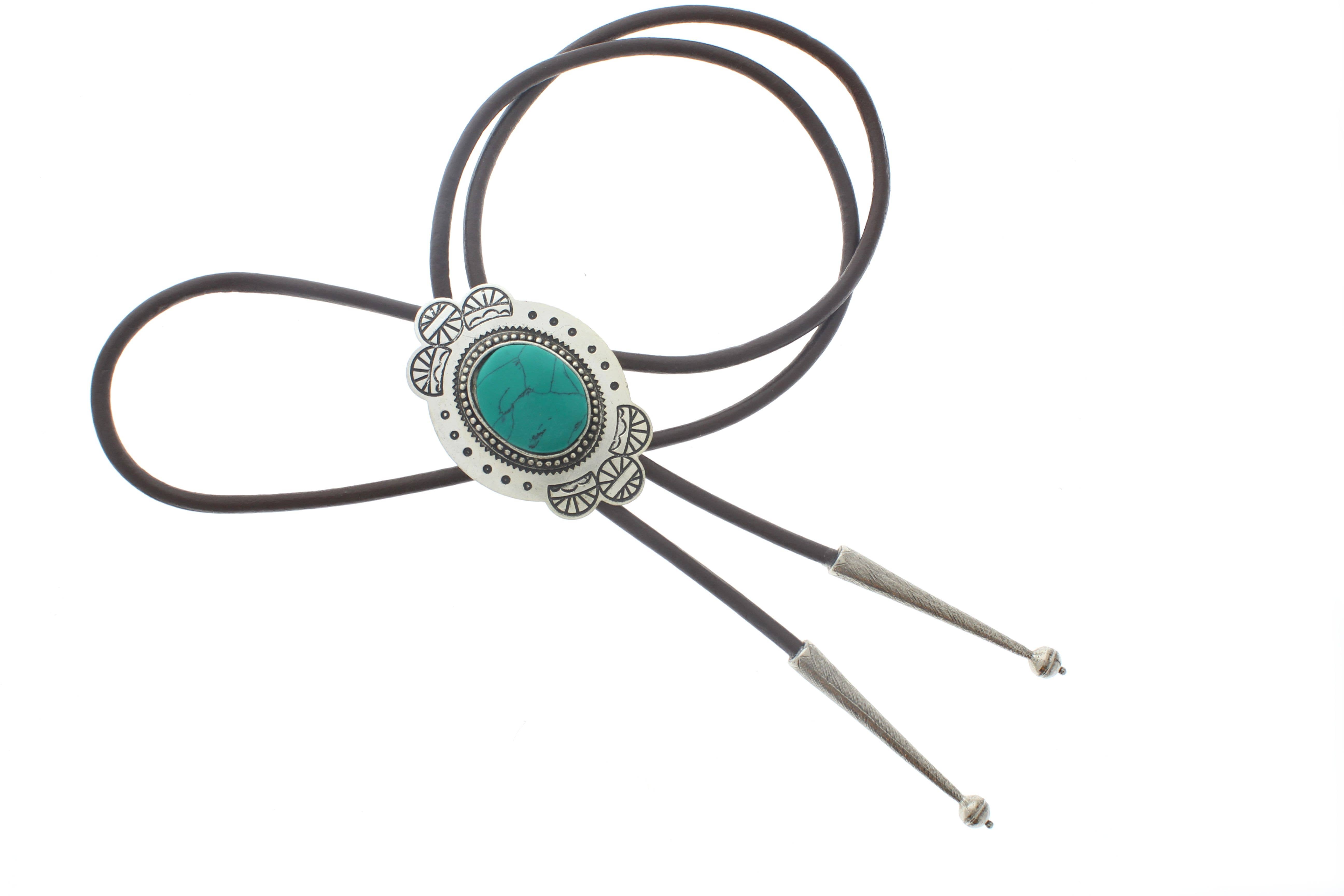 HHH Designs - Wholesale Woven Necklace - Silver Ornate Turquoise Bolo Tie, Black, Brown Cord, each1