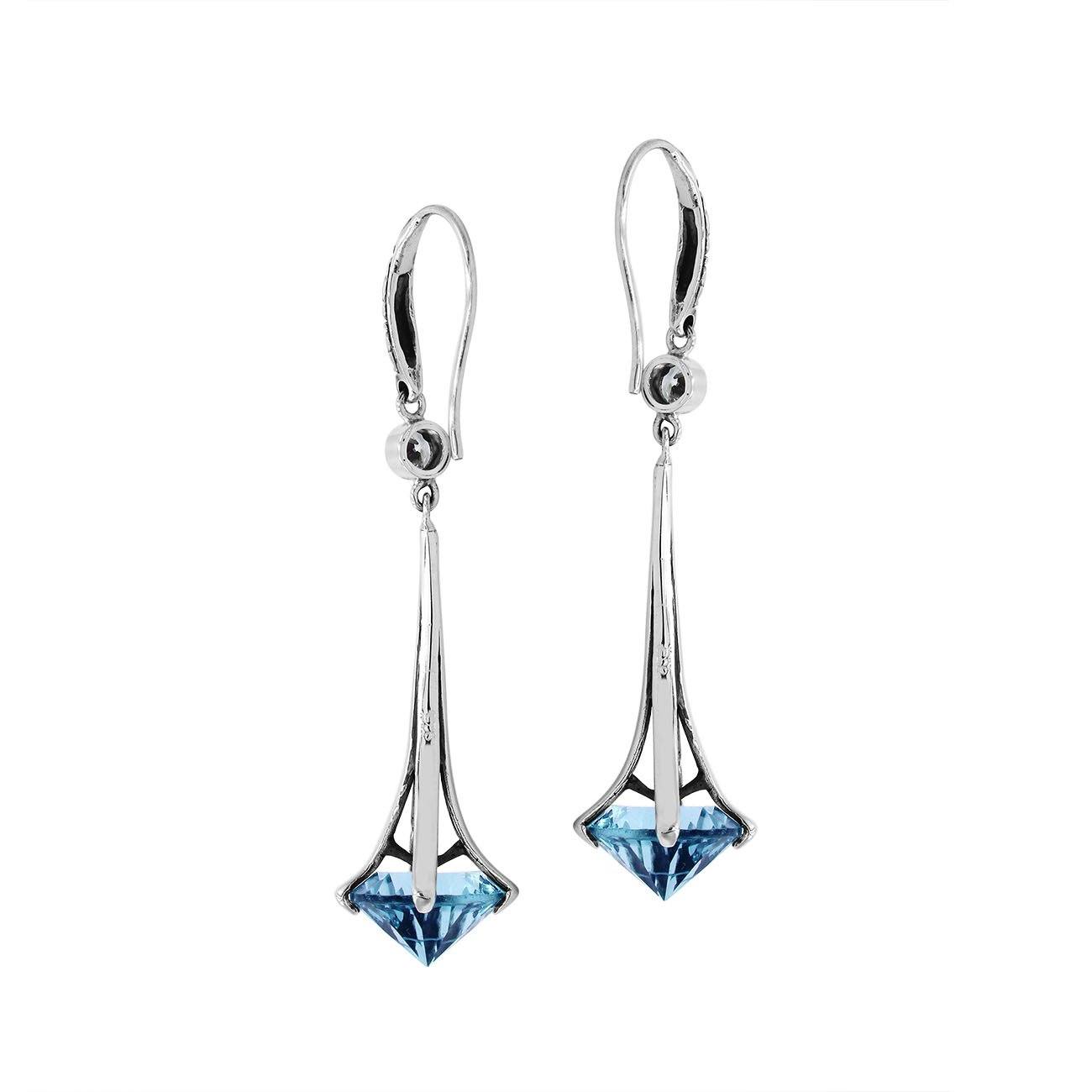 Bali Designs - Wholesale Dangle Earrings - AE-1175-BT Sterling Silver Long Blue Topaz Quartz Drop Earrings3