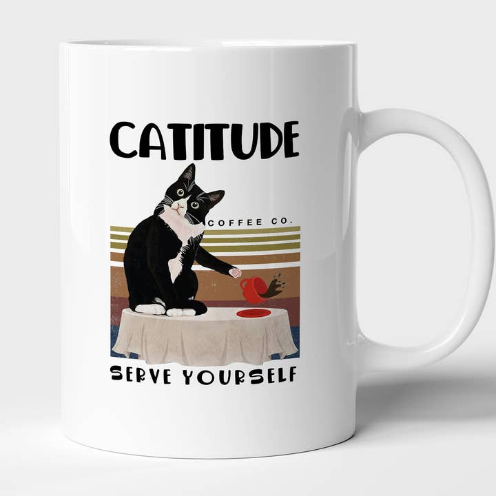 Cattitude Coffee Co Serve Yourself Retro Vintage Mug for wholesale by AJCanvasPrints
