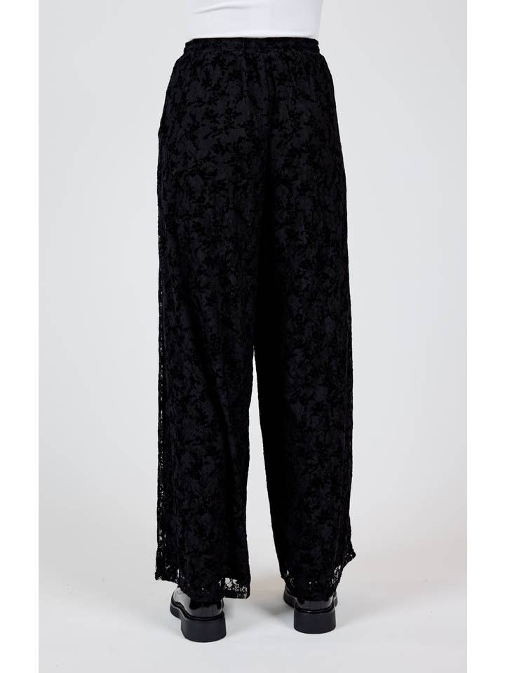 Sadie & Sage – Engroshandel Bukser - Dame – At Dusk Velvet Lace Bukser med brede ben: SORT1