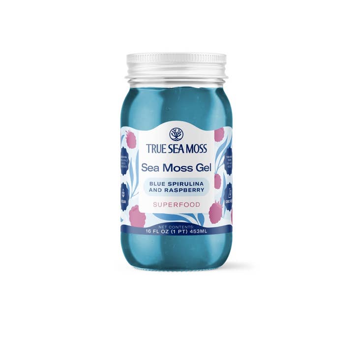 Gel de mousse marine bleu à la spiruline pour la vente par TrueSeaMoss