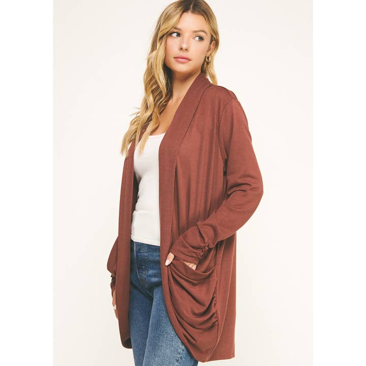 SOFT WRAP SHIRRED SIDE OPEN CARDIGAN for wholesale by Winslow Collection