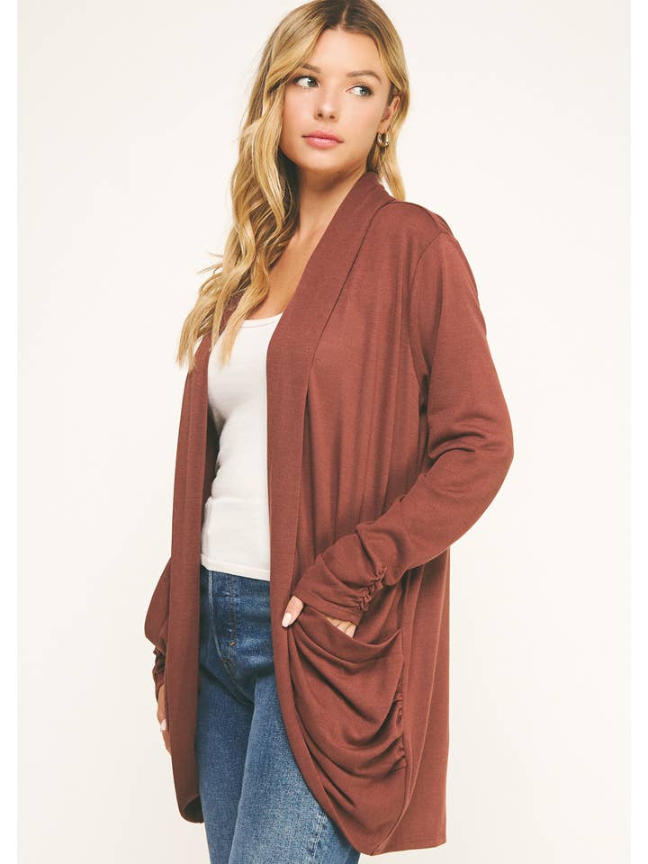 Winslow Collection - Wholesale Cardigan - Women's - SOFT WRAP SHIRRED SIDE OPEN CARDIGAN