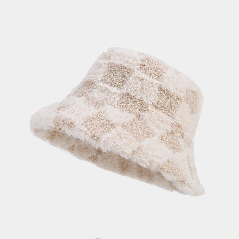 Dipped Shop – wholesale Bucket hat – Women's – Winter Fuzzy Trendy Plaid Thick Warm Bucket Hat DP25G7467