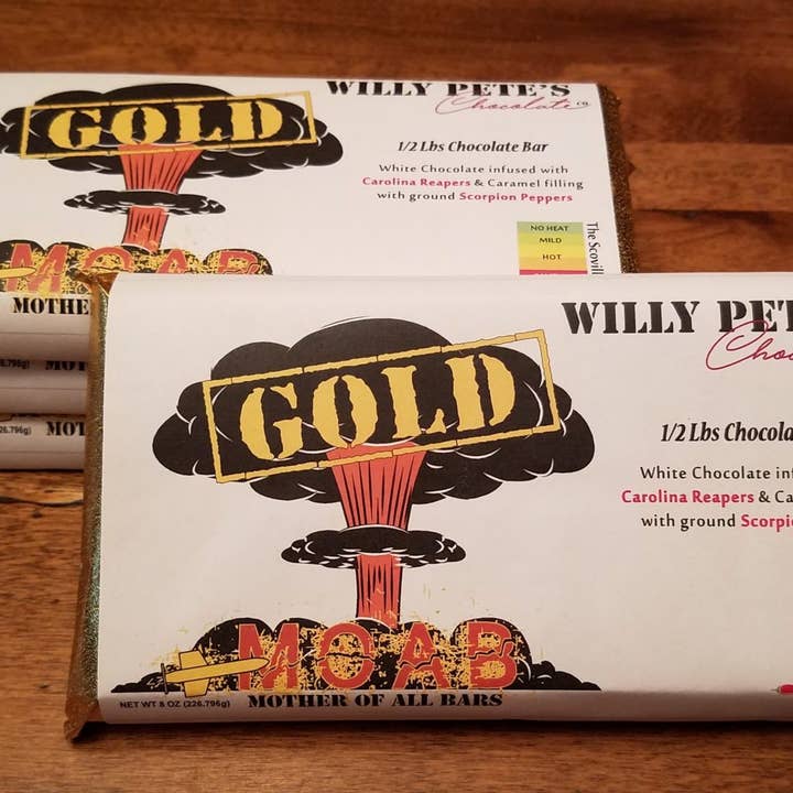 M.O.A.B. GOLD (Mor til alle barer) Chokoladebar for engroshandel hos Willy Petes Chocolate Co