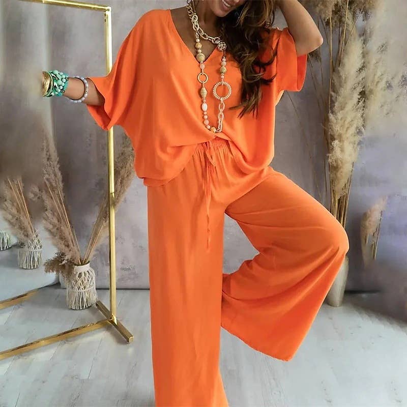 HIDDENBRAND - Wholesale Top & Pant Set (NOT Loungewear) - Women's - Casual lazy T-shirt top & pants set loungewear8