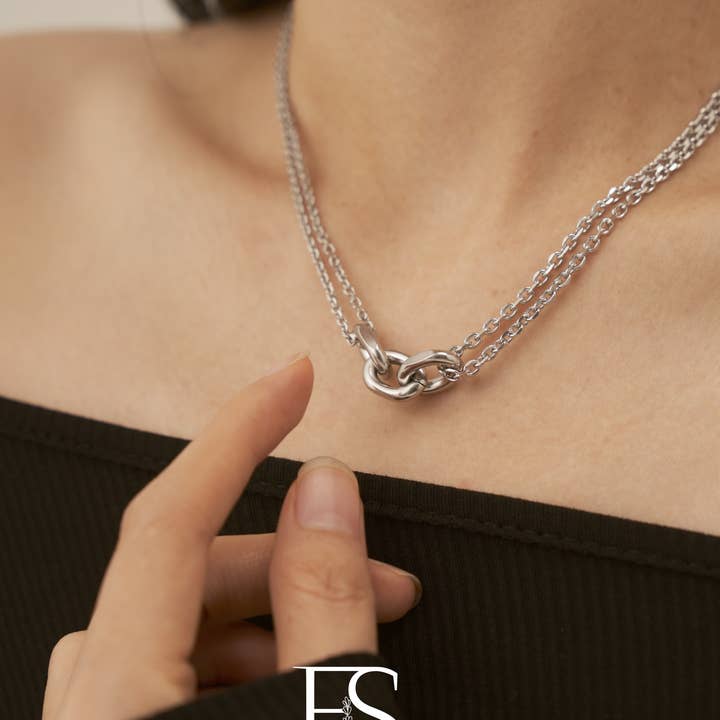 Furano Studio - Wholesale Link & Chain Necklace - Silver Double Layer Snake Chain Necklace
