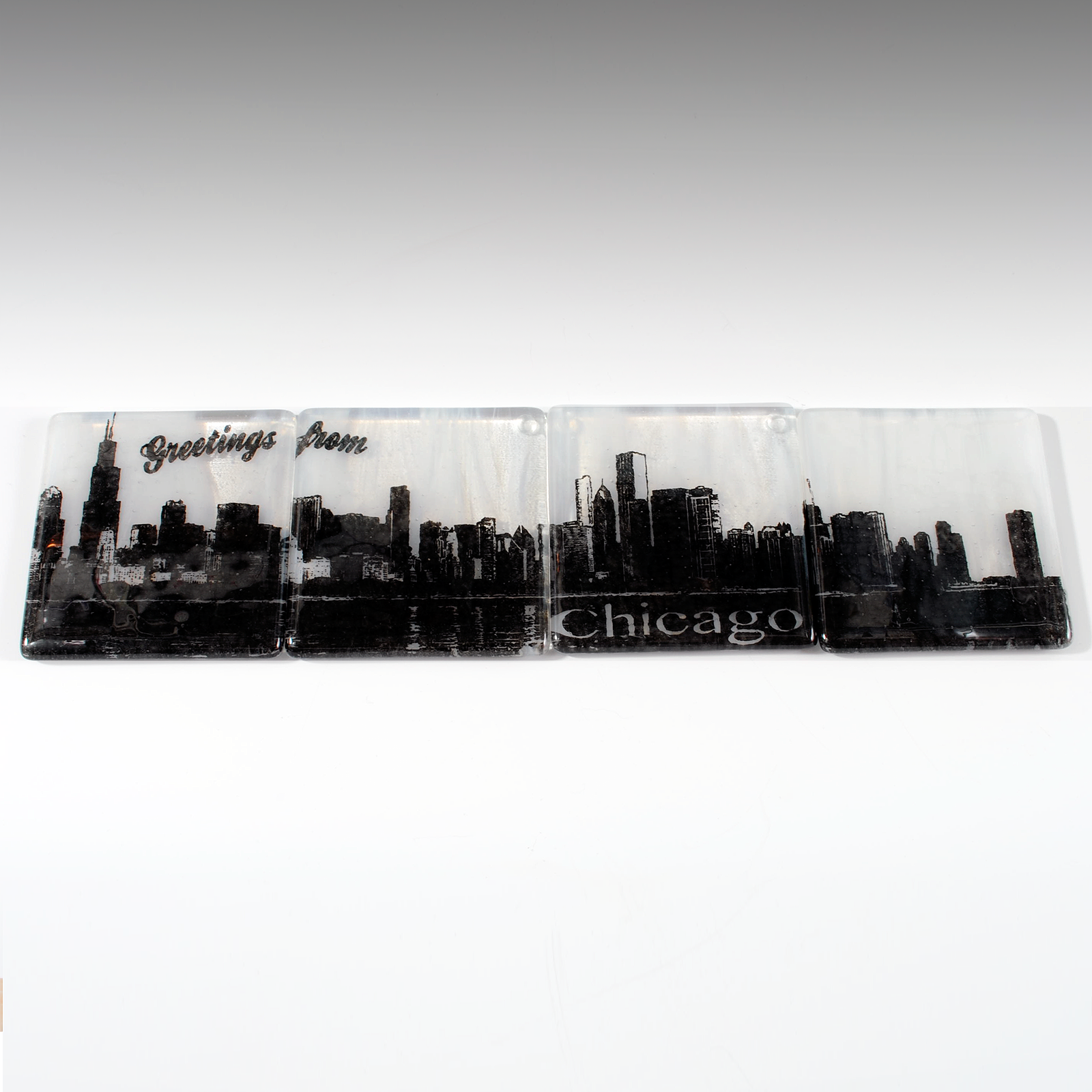 Kiku Handmade | Contemporary Fused Glass Home Goods - Wholesale Coasters - Chicago Skyline Fused Glass Coaster 4-Pack0