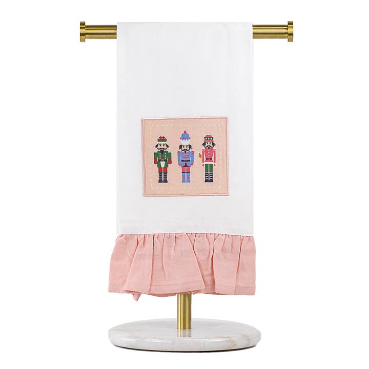 Nutcracker March Ruffle Hand Towel White/Light Pink/Multi 20x28 for wholesale by The Royal Standard