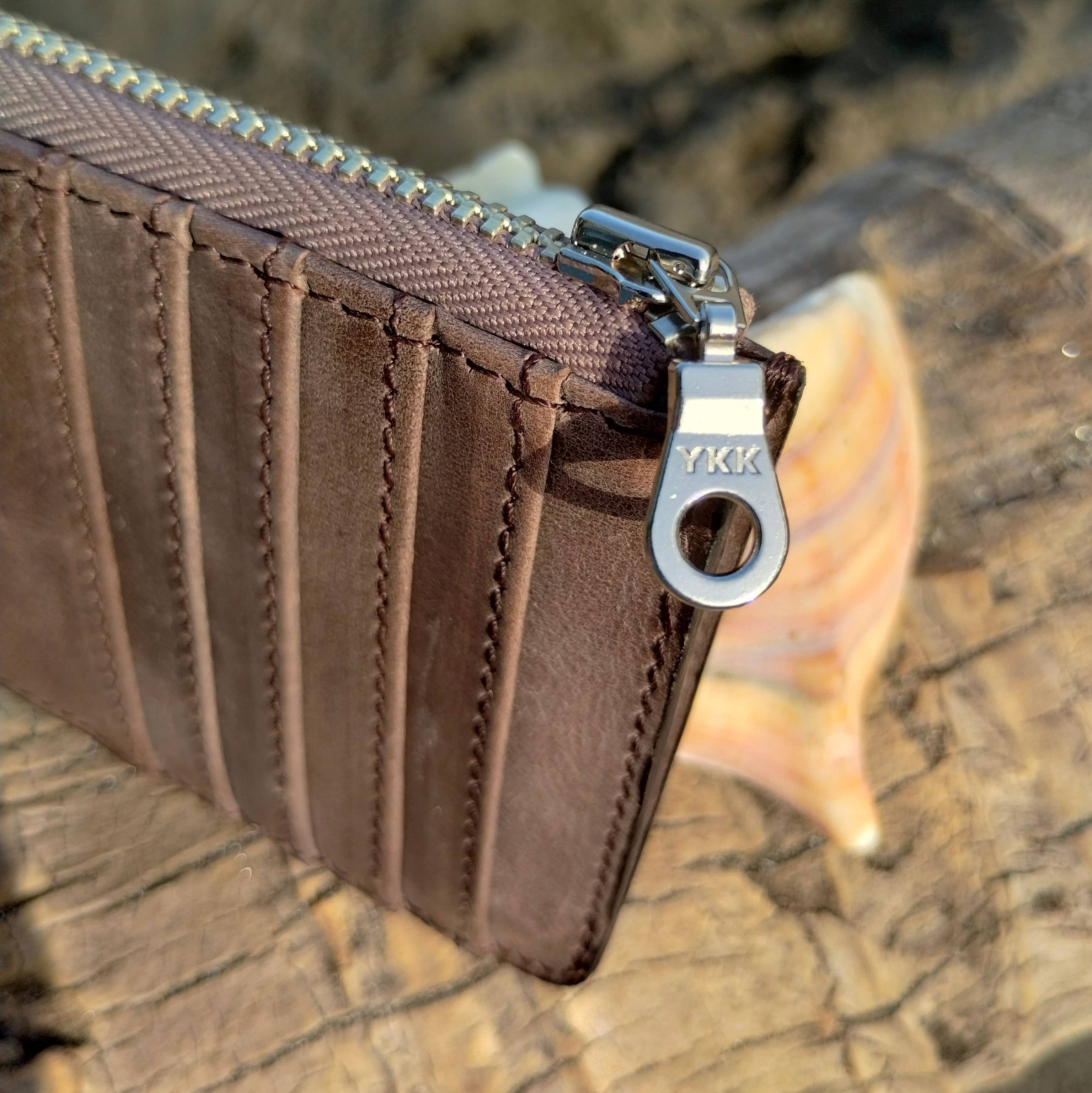 Twin Engine Coffee - Wholesale Wallet - Unisex - Zippered Card Wallet - Mocha Brown - Fair Trade  Leather  3