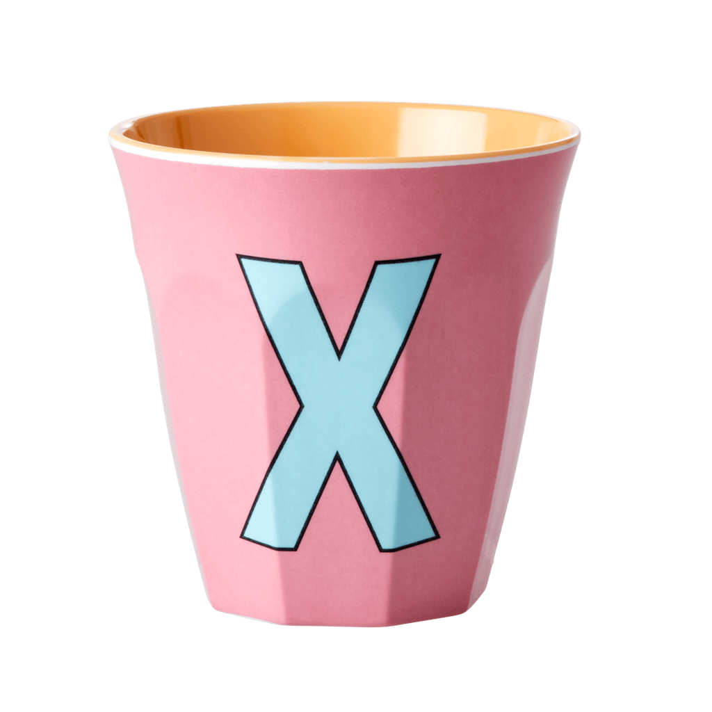 RicebyRice - Wholesale Drinking Glass/Cup - Cup Medium with Alphabet in Pinkish Colors Letter X0