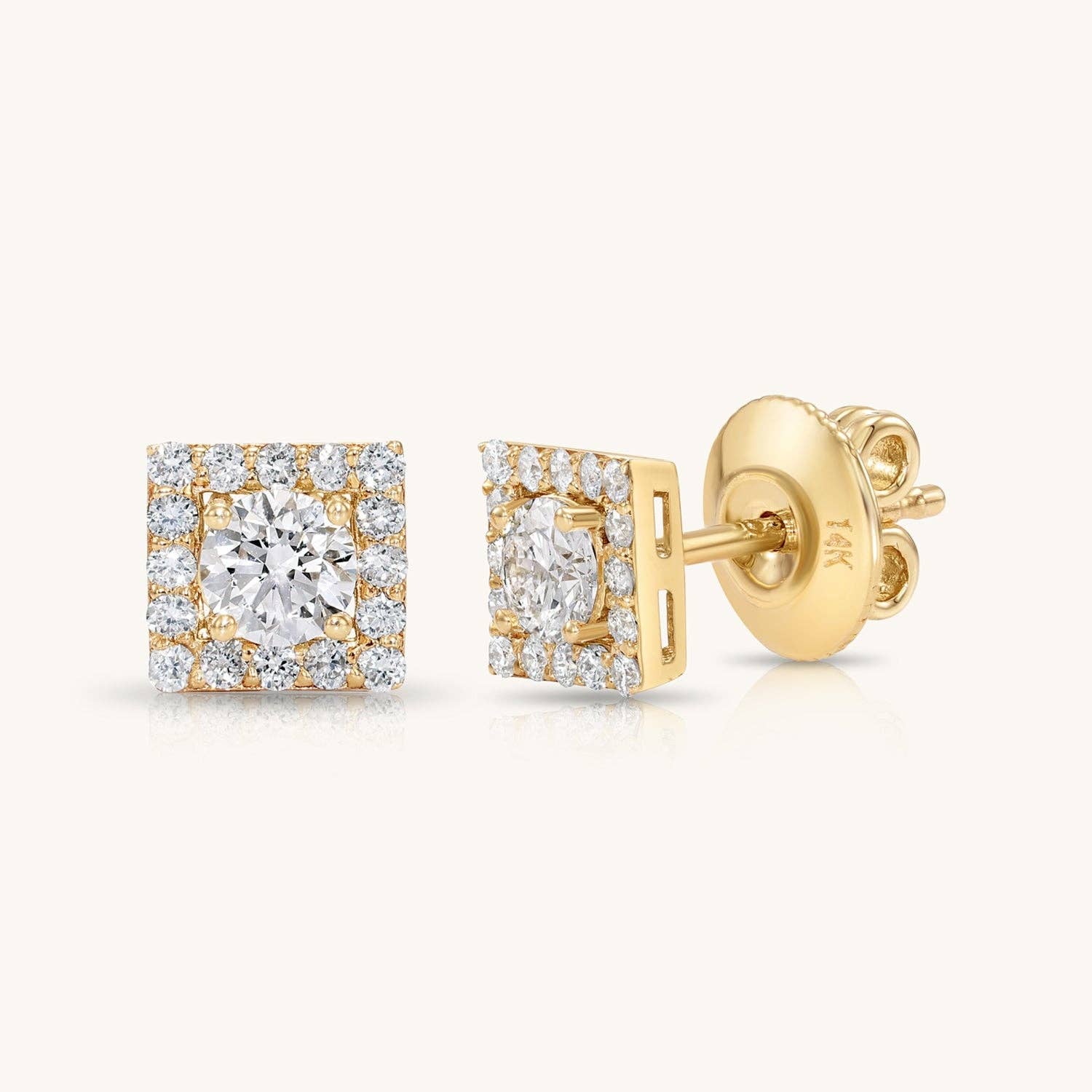 All Diamond Source - Vendita all'ingrosso Orecchini a bottone - Orecchini a lobo quadrati in oro giallo 14K e diamanti3
