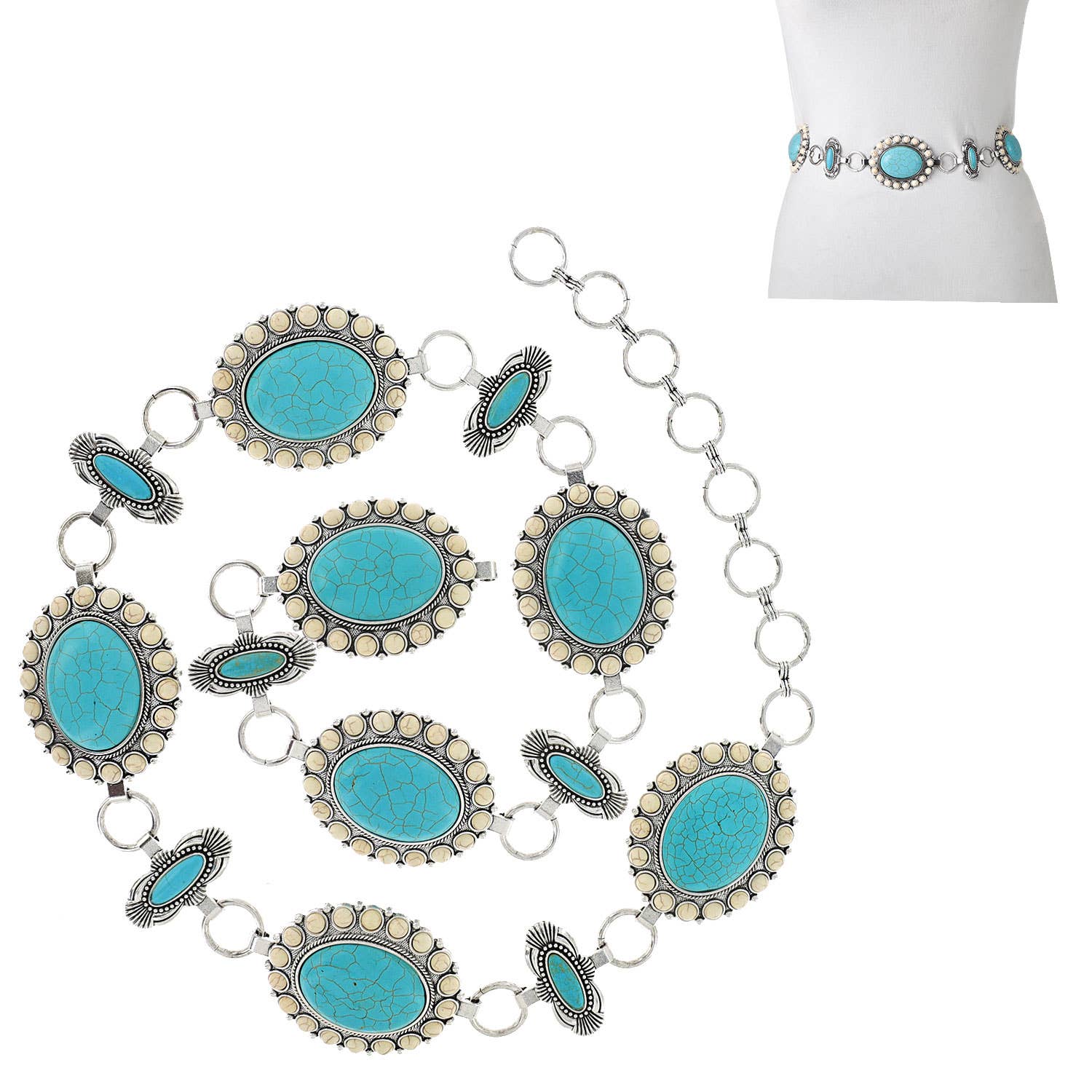 SP Sophia Collection - Wholesale Belt - Women's - Western Style Semi Stone Concho Chain Link Belt5