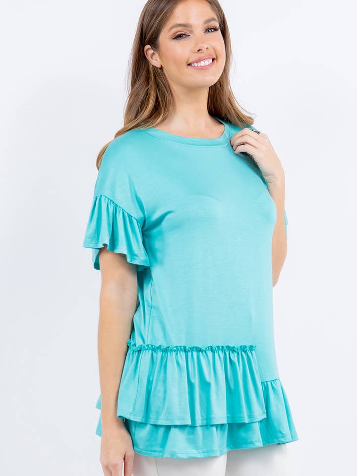 Celeste Clothing – Großhandel Tunika – Damen – ASYMMETRISCHES TOP IN ÜBERGRÖSSE MIT RÜSCHENÄRMELN -CT43825-PL8