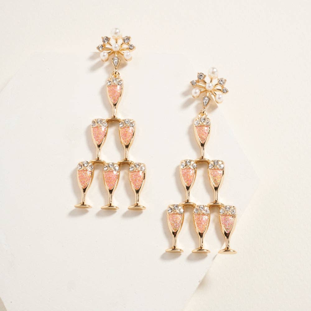 Designature New York - Wholesale Dangle Earrings - Champagne Glass Tower Glitter Party Post Earrings3