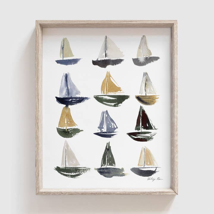 Nautische kunstdruk „Zeilboten” (ingelijst of niet ingelijst) voor wholesale door Whitney Rain Studio