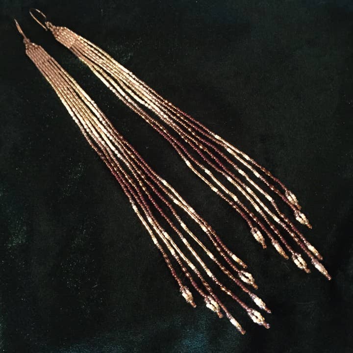 Long Seed Bead Earrings ~ Maui Swan "Natural Golden Beauty" for wholesale by Maui Swan Designs