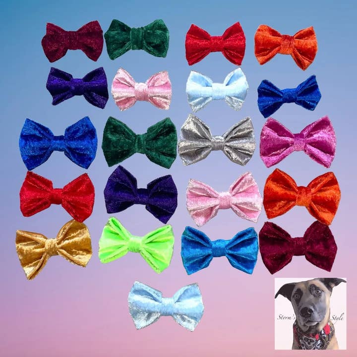 Dog Velvet Bow Tie Bundle -2 sizes of bow tie available for wholesale by Storms Style