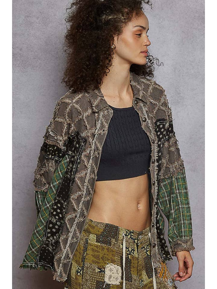 Pol Clothing - Wholesale Shirt Jacket/Shacket - Women's - Oversize long sleeve contrast button down shacket2