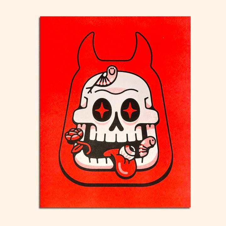 Devilish Skull Riso Print for wholesale by It's Not That Weird