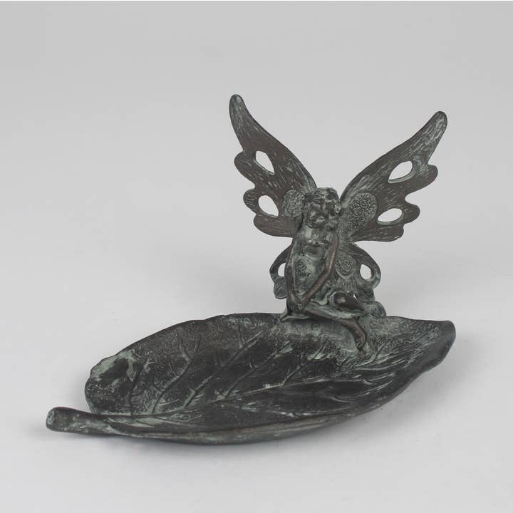 Verdigris Leaf Fairy Trinket Dish – Metal Decorative Tray for wholesale by Originals International Ltd